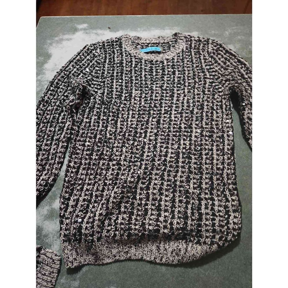 Alice+olivia black&grey sequins open weave sweater sz XS
